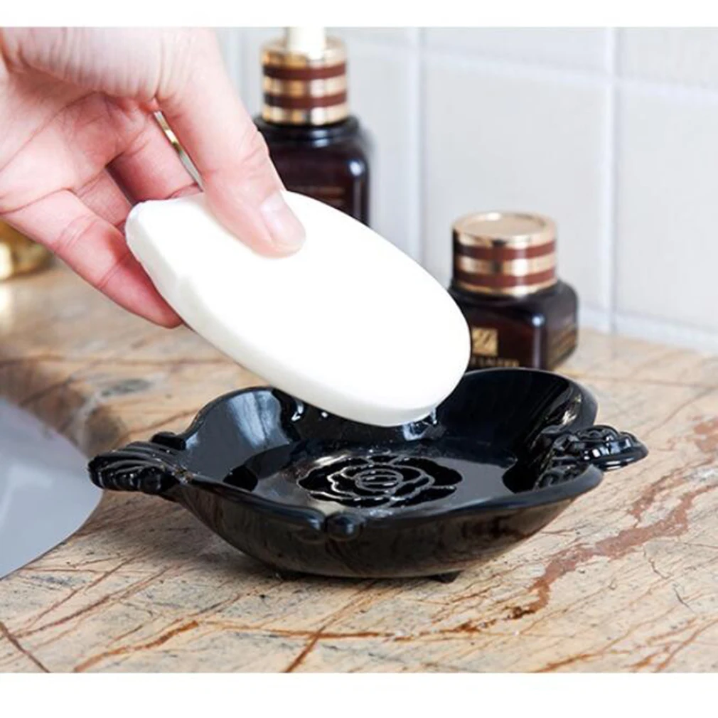 Household Soap Tray Holder Black Creative Rose Soap Box Retro Double Layer Bathroom Storage Organization