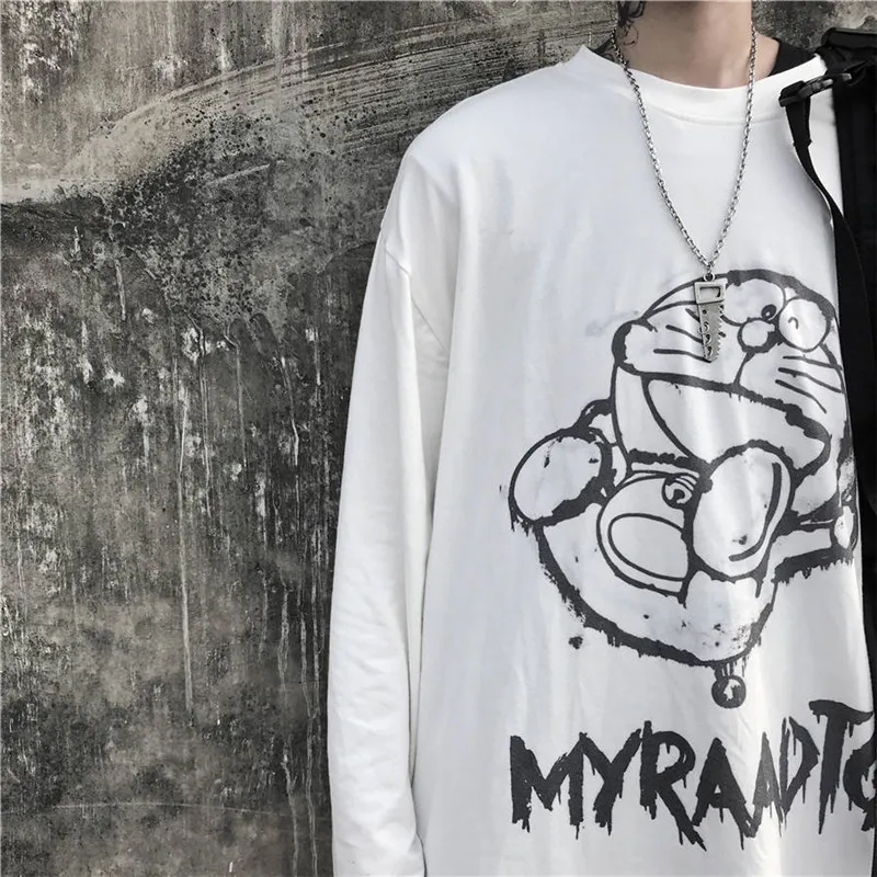 Осенние футболки в стиле Харадзюку с принтом лягушки в стиле хип-хоп, белые повседневные женские блузки с длинными рукавами и круглым вырезом, женские блузки с забавным принтом, Япония