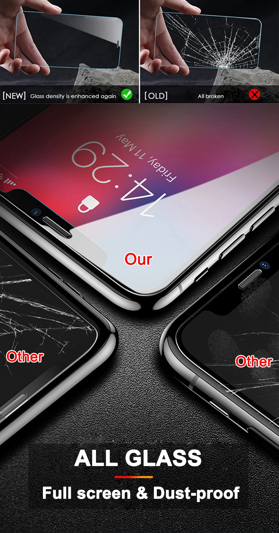 Закаленное стекло с полным покрытием экрана для iphone 11 pro max X Xs XR 8 7 6 6s plus SE