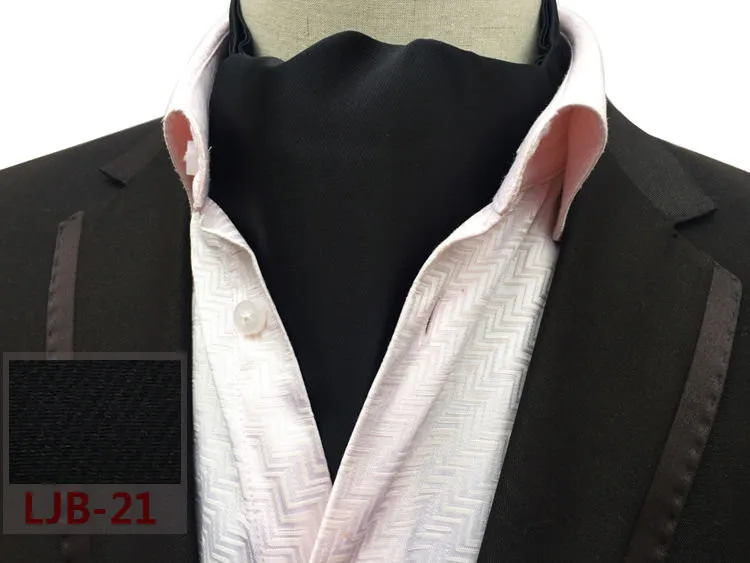 Luxury Men's Ascot Tie Vintage Solid Black High Class Soft Satin Cravat for Men |