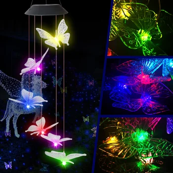

6LED Solar Mobile Light IP65 Colorful Butterfly Intelligent Optical Control Moisture Proof Wind Chime Garden Decoration