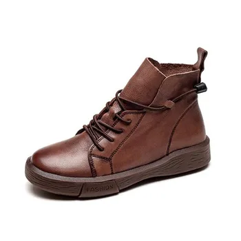 

Leather casual shoes women winter boots Large size women's flat shoes Black brown platform ladies shoes Cowhide flats women New