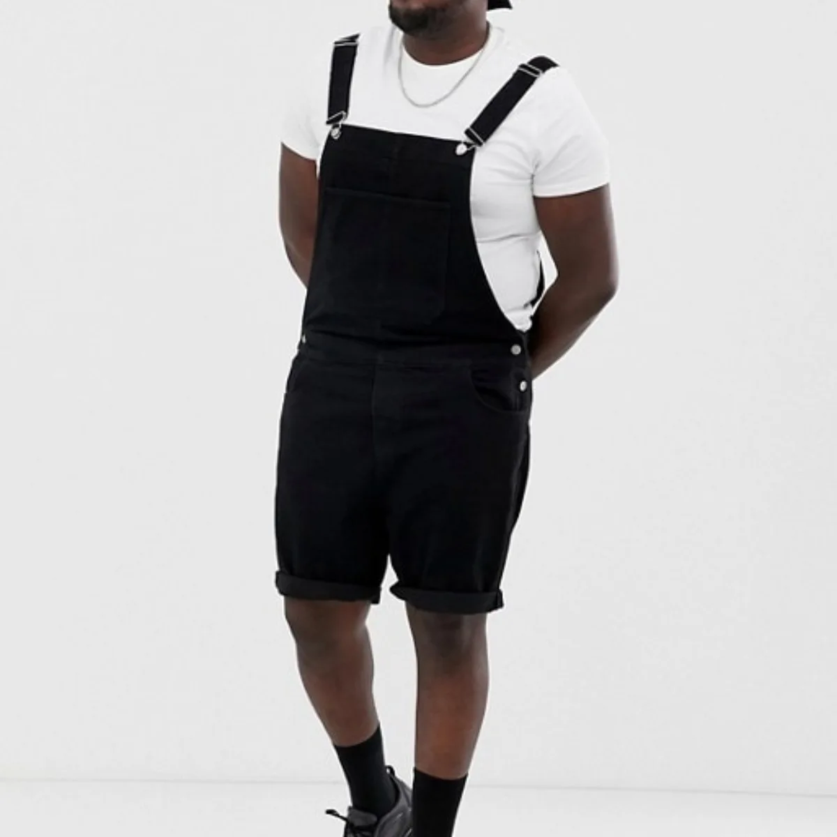 Denim White Black Hem Bib Pants 