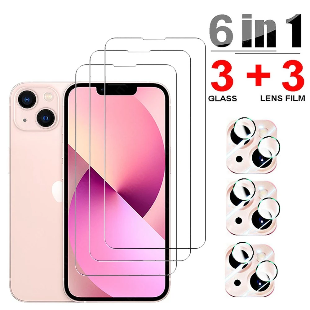 6 in1 Screen Protector For IPhone 13 Pro Max Tempered Glass Camera Lens Protection Film For iphone 13 mini 13 pro max glass phone screen guard