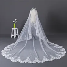 Erosebridal Новое поступление Соборная 350 см Фата невесты Кружевной Край вуаль Длинная женская свадебная белая вуаль