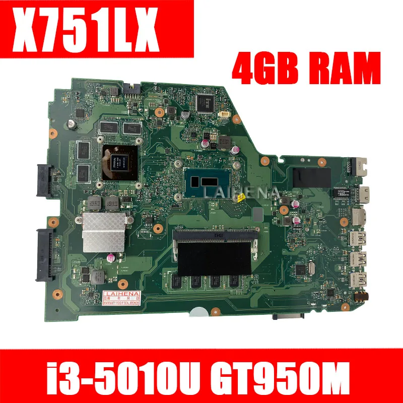 

X751LX motherboard For Asus X751L K751L X751LK X751LX laptop motherboard X751LX Mainboard GTX 950M I3-5010 4G RAM