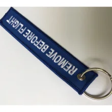 Синий брелок с вышивкой, удаляемый перед полетом 13X3 см с металлическим кольцом, индивидуальный дизайн