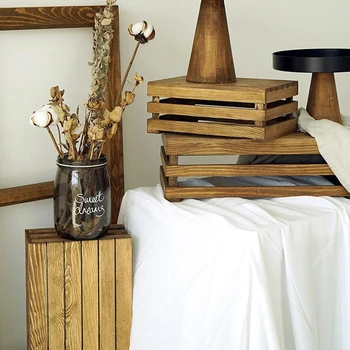 

Retro Wooden Storage Basket Vintage Bread Dessert Table Decoration Frame Multifunction Organizer Basket Display Holder Prop