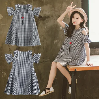 

Girls Dress 2020 Summer Cotton Kids Dresses Plaid Children Clothing Princess Party Dress for Girls Clothes 4 6 8 10 11 12 Years