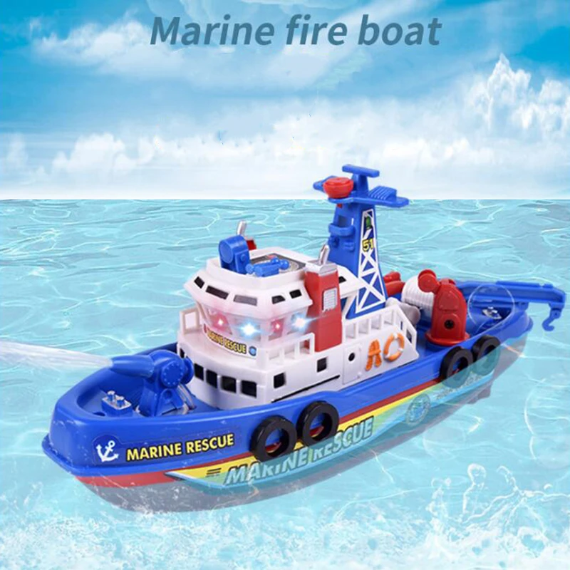 

Hot Sell Model Boat Led Light Fire Fighting Boat Vocal Simulation Spray Water Toys For Children Kids Bathroom Bath Favorite Gift