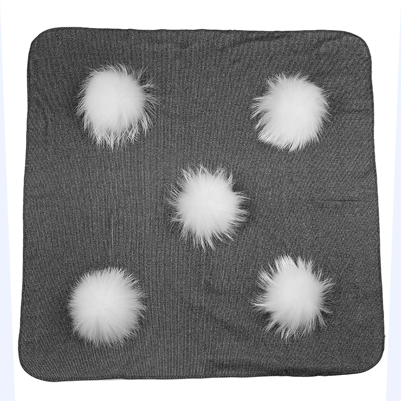 Geebro, осенне-зимнее детское одеяло для новорожденных, 13 см, натуральный мех, помпон, хлопок, мягкая теплая Пеленка, модное постельное белье - Color: black white