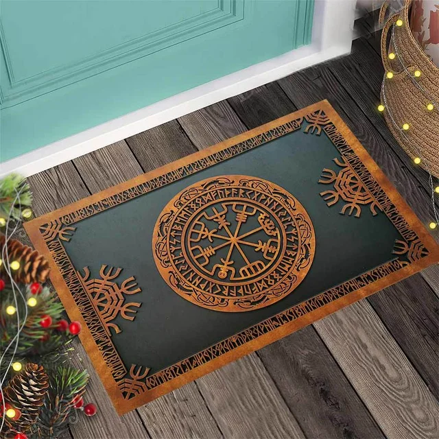 Cloocl Viking Norvég Mitológia Ajtó Dekoráció 3D Nyomtatás Szimbólum Padló Szőnyeg Nem Csúszás Puha Flanel Folyosó Hálószoba - Image 3