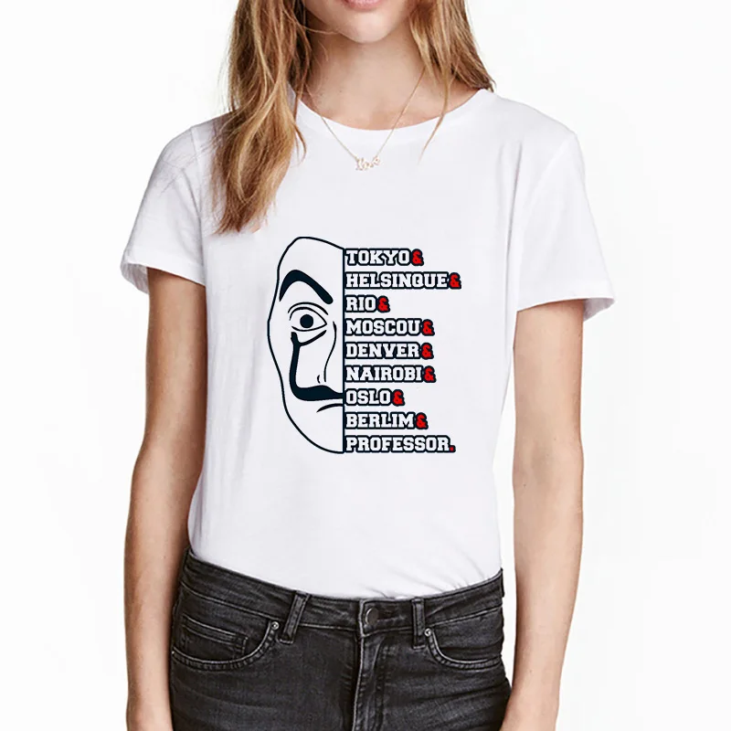 Money Heis House of paper Футболка женская 90s забавная Футболка Harajuku Женская Ulzzang футболка TOKIO Tee La Casa De Papel Топ в стиле хип-хоп - Цвет: 19bk404