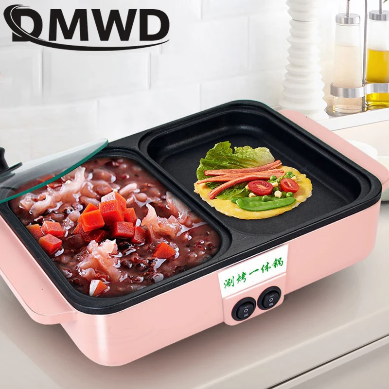 110V/220V Electric Hot Pot Cooker 2 IN 1 BBQ Grill Multifunctional Electric BBQ Grill Non Stick Plate Barbecue Pan Hot Pot 1200W 2