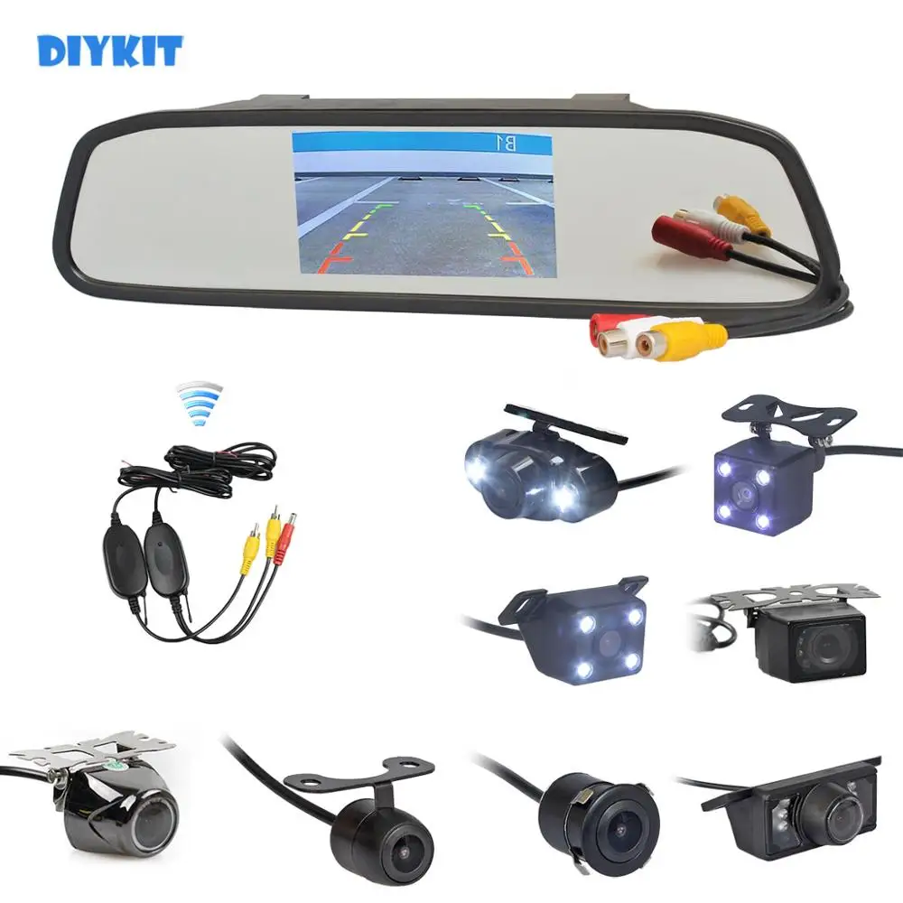 Diykit, беспроводной 4," Автомобильный зеркальный монитор заднего вида авто парковка Vedio+ резервная камера заднего вида HD камера заднего вида автомобиля