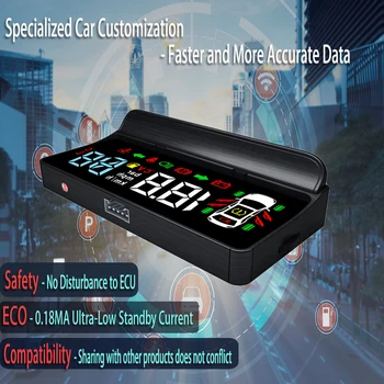 

T1 TPMS&HUD 2In1 Head-up Display External Tire Pressure Monitoring System Car OBD2 Gauges Water temperature Gear Residual fuel