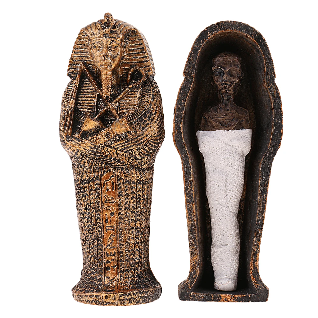 Oude Egyptische Egypte Doodskist Met Mummie Egypte Beeldje W/Doodskist Hars Standbeeld Miniatuur Craft Art Decor Collectible