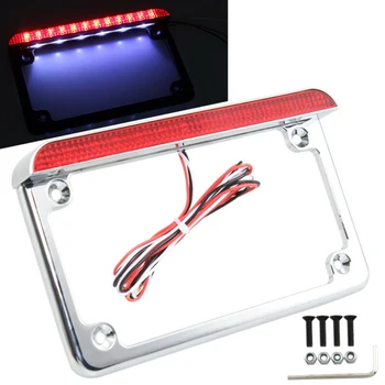 

DC 12V Motorcycle Motorbike LED Chrome License Plate Frame Cover With Brake Light Tail Light Motorbike Parts