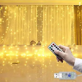 

LED Curtain Light USB Remote Control 3x3 Meters 300 Bulbs Fairy Tale Wedding Party Garden Christmas Decoration Lights
