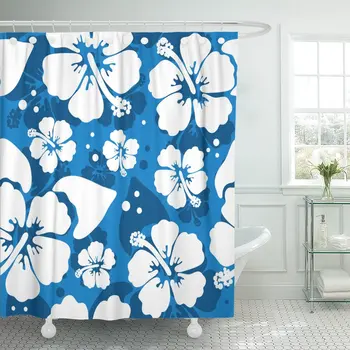 

Blue Hawaii Hibiscus Flowers Hawaiian Pattern Aloha Floral Beach Shower Curtain Waterproof Polyester Fabric 60 x 72 Inches Set