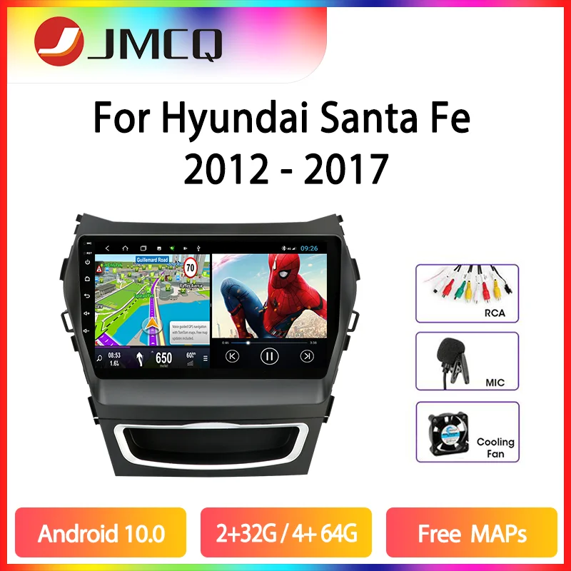 JMCQ Android 9.0 4G+64G Car Radio Multimedia Player For Hyundai Santa Fe 3 Grand 2012-2017 2 din RDS GPS Navigaion Split Screen