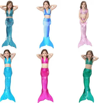 

4 Pcs Swimming Mermaid Tails with Fin Costume Girls Swimsuit Swimwear Kids Little Mermaid Cosplay Costume Children Bikini Suit