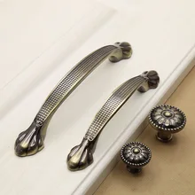 Винтажная ручка Бронза Европейский стиль шкаф дверь ящик Классическая Ручка в стиле ретро цинковый сплав твердая зеленая старинная ручка