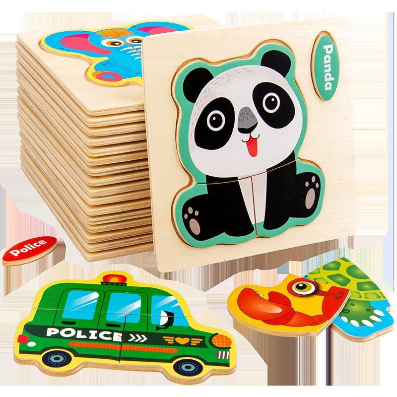 

Wooden 3D Puzzle Jigsaw Toys for Children Cartoon Animal Traffic Intelligence Kids Early Educational Montessori Puzzle Toys