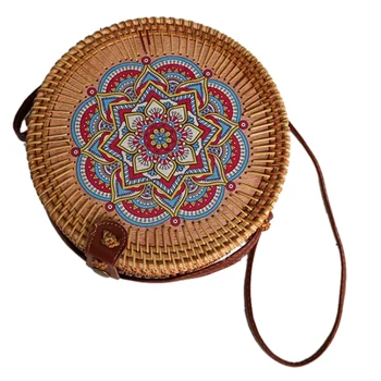 

Women Handbag Beach Tote Circle Bag Handmade Rattan Woven Round Handbag Messenger Bag