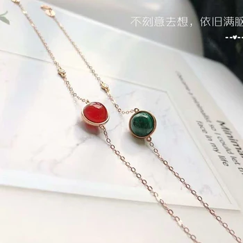 

18K Rose Gold Au750 Real Diamond Women Charm Bracelets Red Agate Round Wedding Anniversary Engagement Party Bracelets Birthday