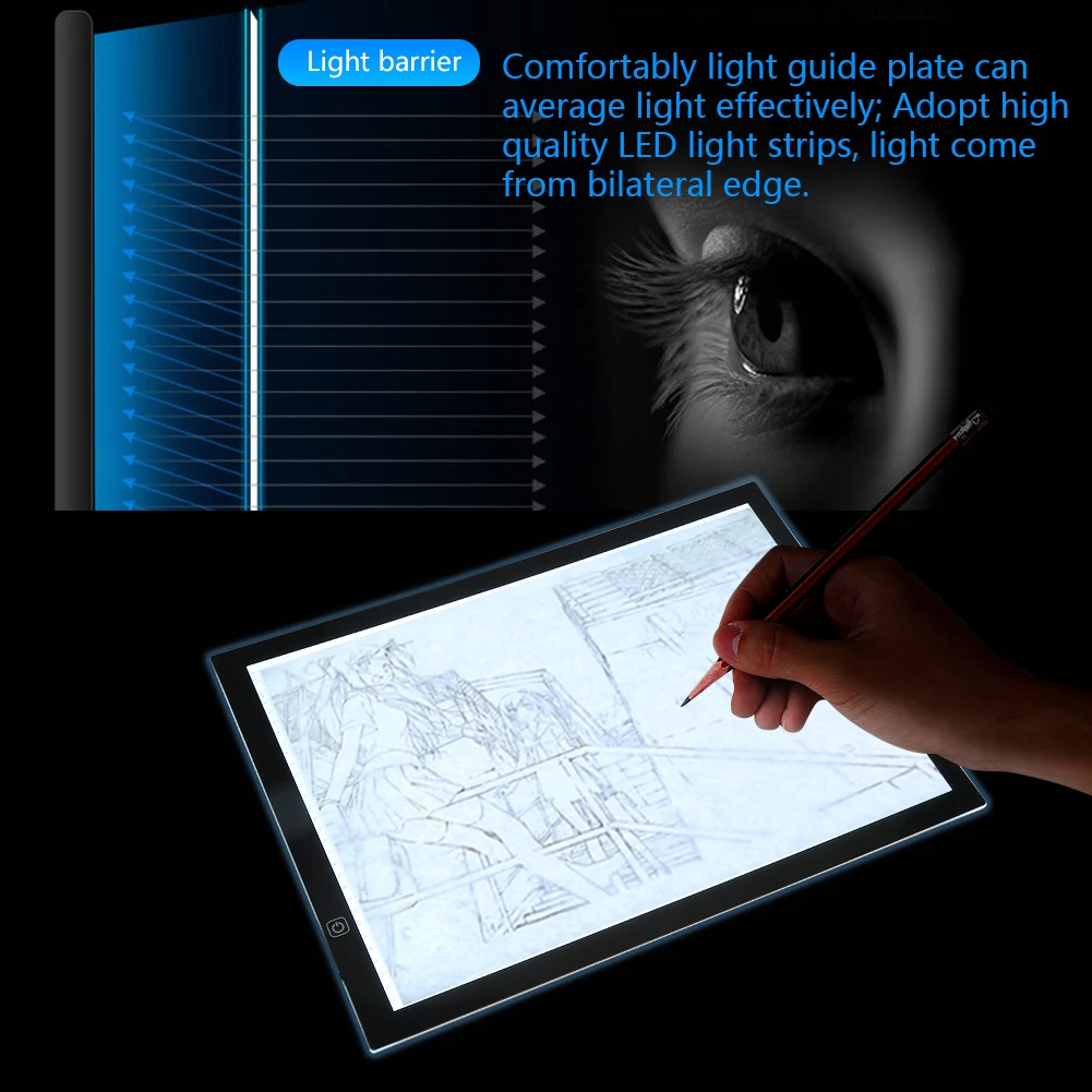 EU Plu A3 LED Light Box Tracing Board High Quality Acrylic Faceplate Art Design Stencil Drawing Painting Thin Pad Copy Lightbox