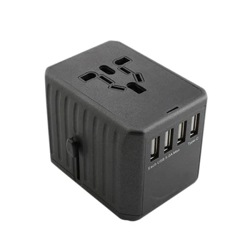 

HOT-Travel Adapter Universal with 4 USB Ports Power Adapter Plug Converter Worldwide All-In-One for US/EU/UK/AU