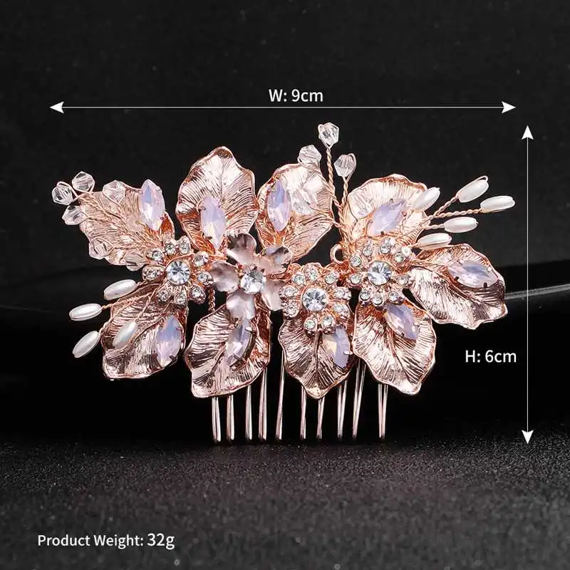 Minmin Rosegold свадебные аксессуары для волос в форме листа с кристаллами для женщин, роскошные расчески для волос ручной работы с искусственным жемчугом, модные украшения для волос для женщин, новинка, FS293