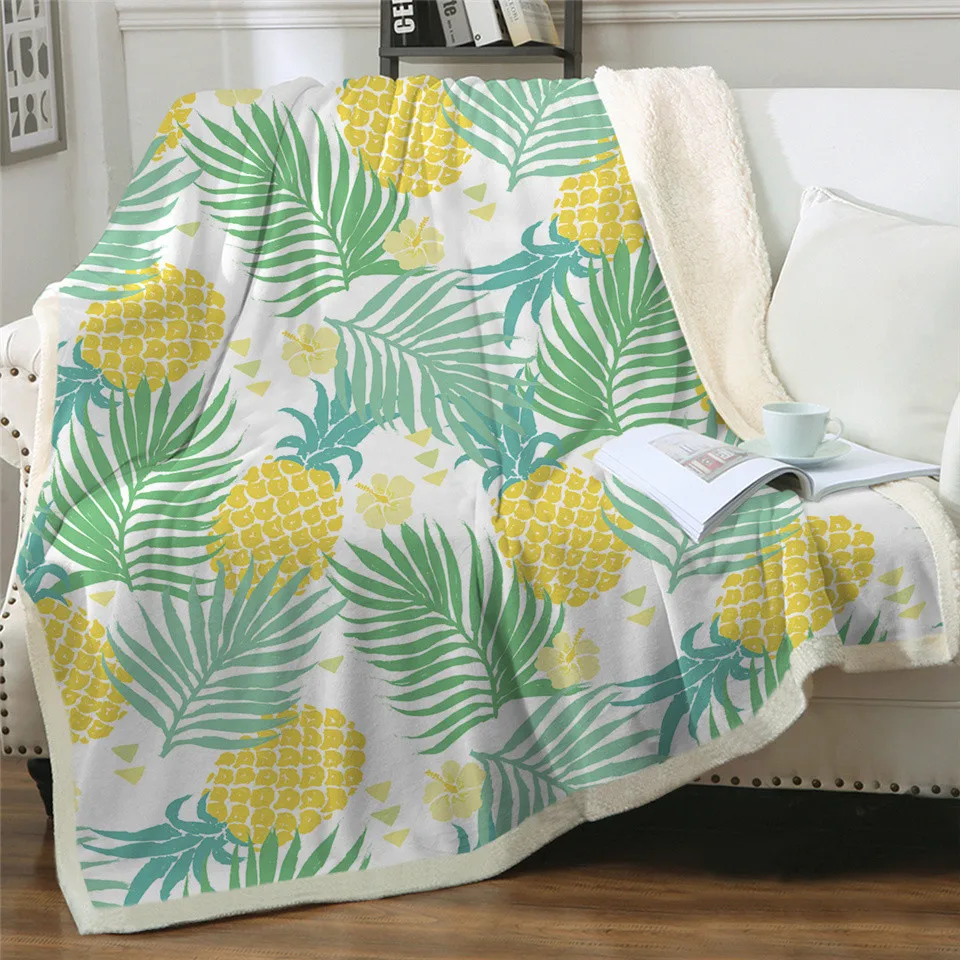 Постельные принадлежности Outlet ананас пледы одеяло фрукты на заказ одеяло золотой лист шерпа Флисовое одеяло тропические плюшевые льняные постельные принадлежности Mantas