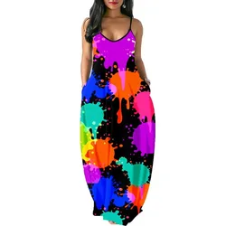 2021 Summer Sexy African Women Printing Sleeveless Pocket Plus Size Long Dress
