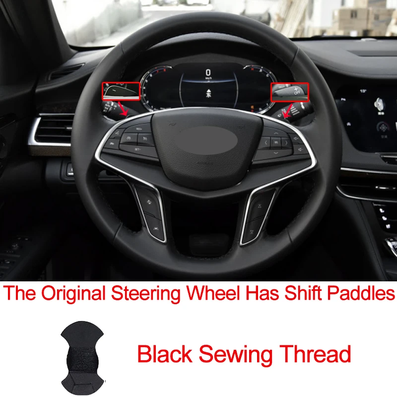 Shift paddle Black Ручное шитье чехол рулевого колеса автомобиля Volant Оплетка на руль для Cadillac CT6- XT5 - Название цвета: Shift paddle Black