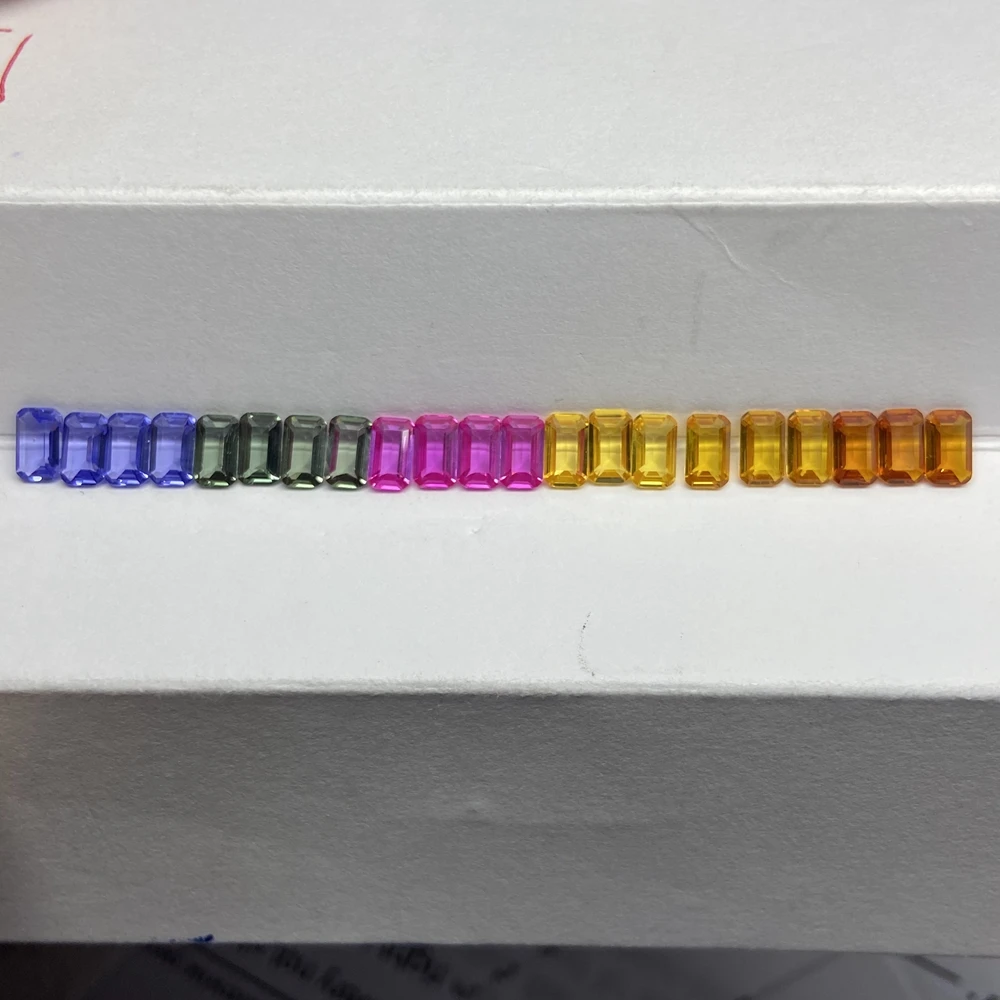 Meisidian Emerald Cut 3x5mm Rainbow Lab Sapphire Baguette Loose Gemstone For Ring Making
