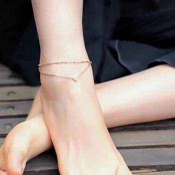 

1PC Korean Style Trendy Simple Elegant Double Layer Anklet Chain Love Heart Pendant for Women Aluminium Alloy Accessories