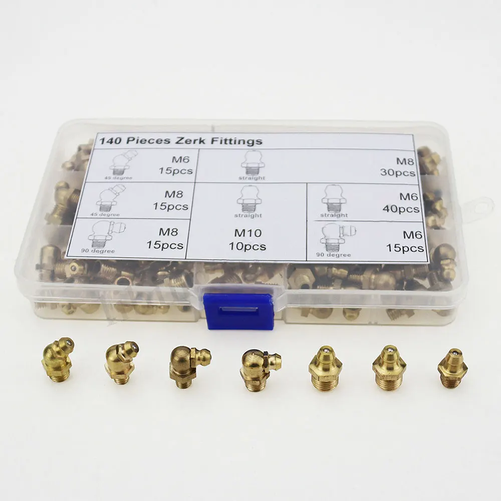 Hydraulic Metric Brass Metric Brass Universal Metric Brass Zerk Nipple Kit 140PCS Gold Durable