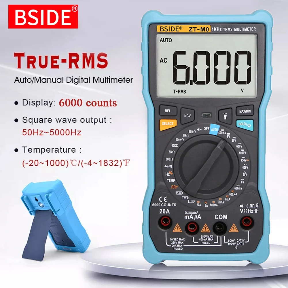 

Smart Digital Multimeter BSIDE ZT-M0 LCD Display 6000 Counts Battery test Voltage Square Wave Output Capacitance Tester DMM