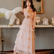 Французский платикодон грандифлорум очень Сказочный французский немейнстрим Ретро Ямамото выше колена Фея бесмерное кружево вышитое Mes