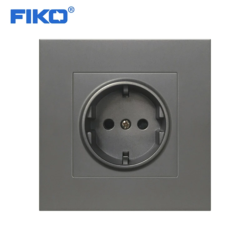 

FIKO EU Standard wall power socket 16A standard ground with security door Black/White/Gray Flame retardant PC panel 86mm*86mm