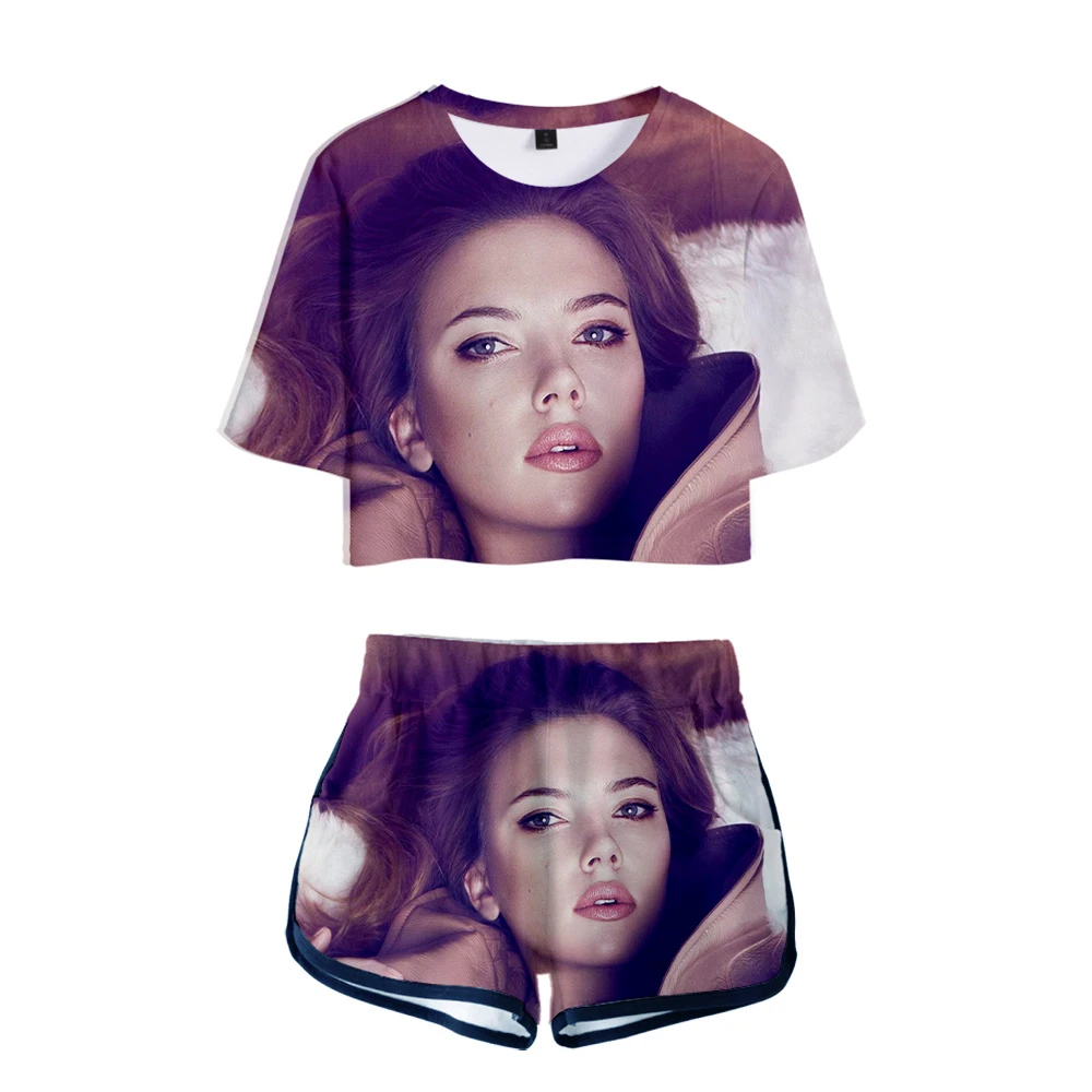 Scarlett Johansson two piece set Summer A Suit Shorts+T-shirts Print 2 piece set women Hip Hop harajuku tracksuit women Clothes