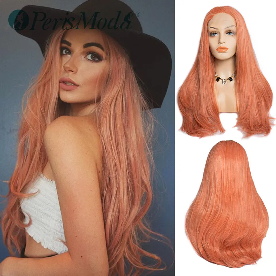 

Synthetic Lace Front Wigs Hand Tied Orange Wigs 28 Inch Long Straight PerisModa Celebrity Wedding Party Synthetic Wigs Cosplay
