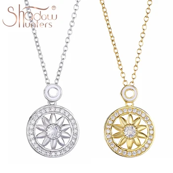 

SHADOWHUNTERS Japan Popular 925 Sterling Silver Circle Sun Flower Pendant Long Chain Choker Women Necklaces Mujer Women Gift
