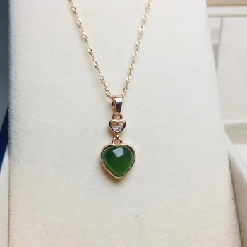 

Natural Green Hetian Carved heart shape Jade Pendant Necklace Chinese Jadeite Jewelry Charm Amulet Gifts for Women Men Xmas Gift