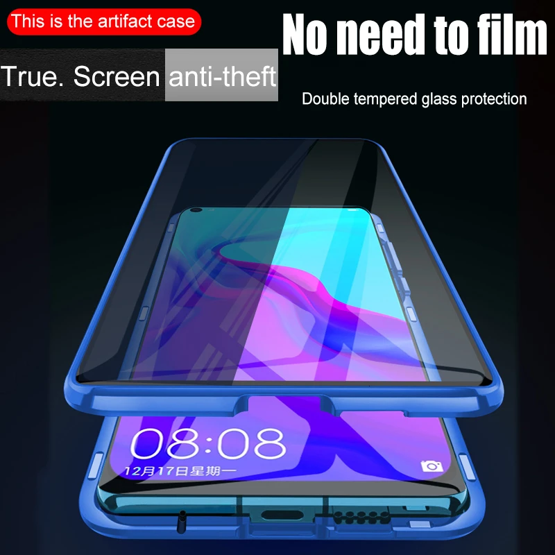 Металлический магнитный чехол для телефона huawei Honor P20 P30 mate 20 30 8X 9X 20i V20 Nova 4 5 5i Pro Defense Peep двусторонний стеклянный чехол