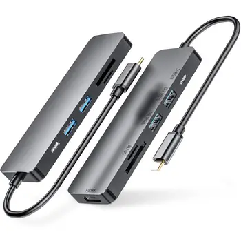

Vmade USB HUB 6 in 1 Thunderbolt 3 Type C Adapter Dock 2 USB 3.0 Port 4K HDMI TF&SD For Macbook Pro PC