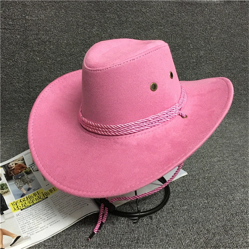 Хлопковая ковбойская шляпа, унисекс, для путешествий, для выступлений, кепки s, однотонные ковбойские шляпы для женщин, на каждый день, солнцезащитный козырек, кепка для женщин, мужчин, шапка, классные Западные Ковбойские шляпы - Цвет: pink 0