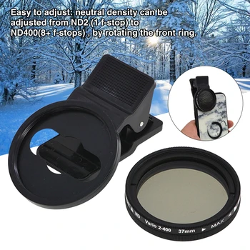 

37MM Professional ND2 To ND400 Filter Adjustable Light Reduction Smartphone Portable Universal Phone Camera Lens Neutral Density